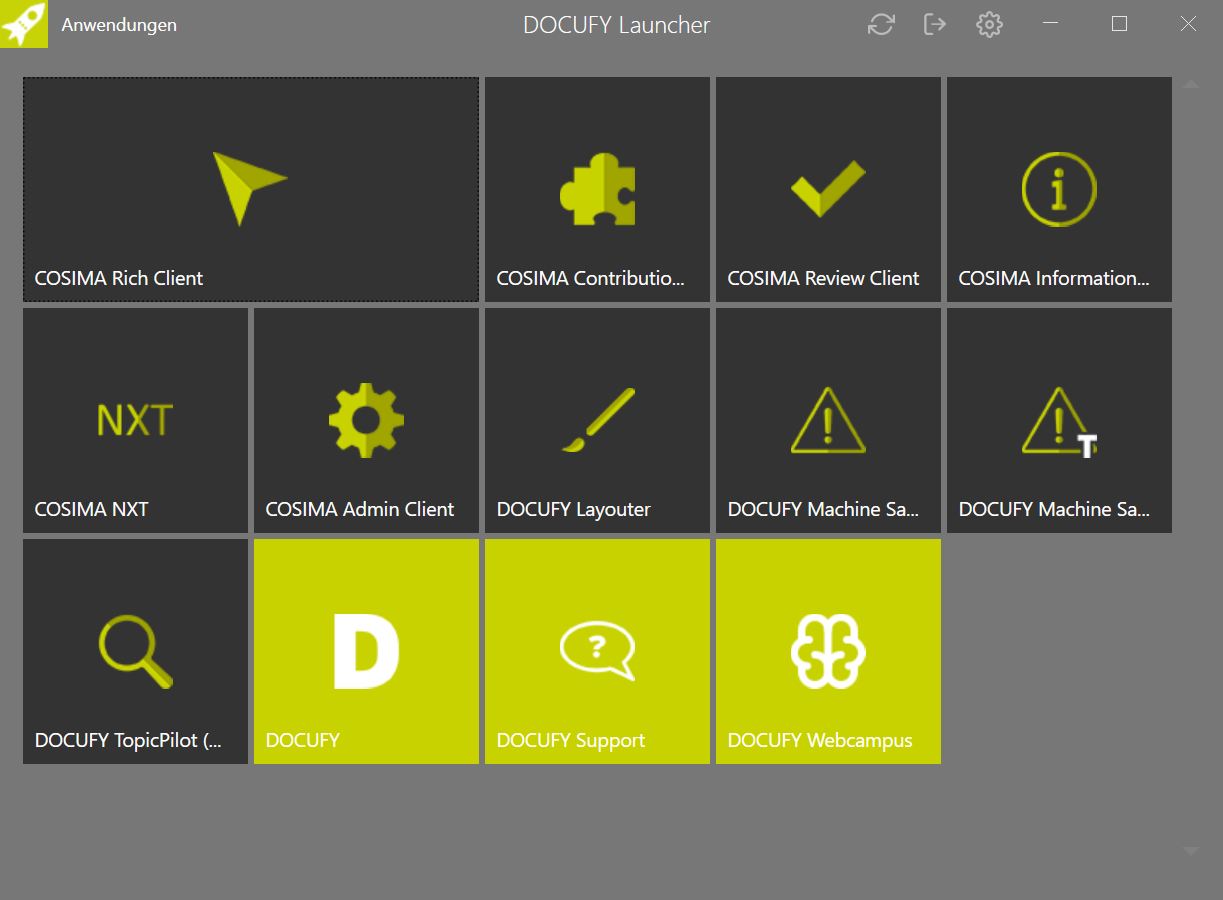 Screenshot der Benutzeroberfläche des DOCUFY Launchers